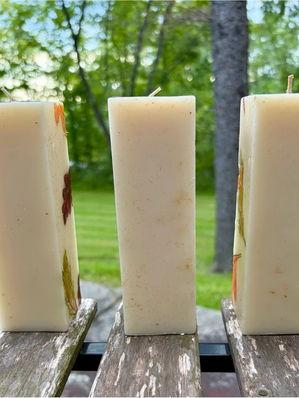 3 Handcrafted Autumn Acorn Pillar Candle - Cream and Orange. Bill Blass